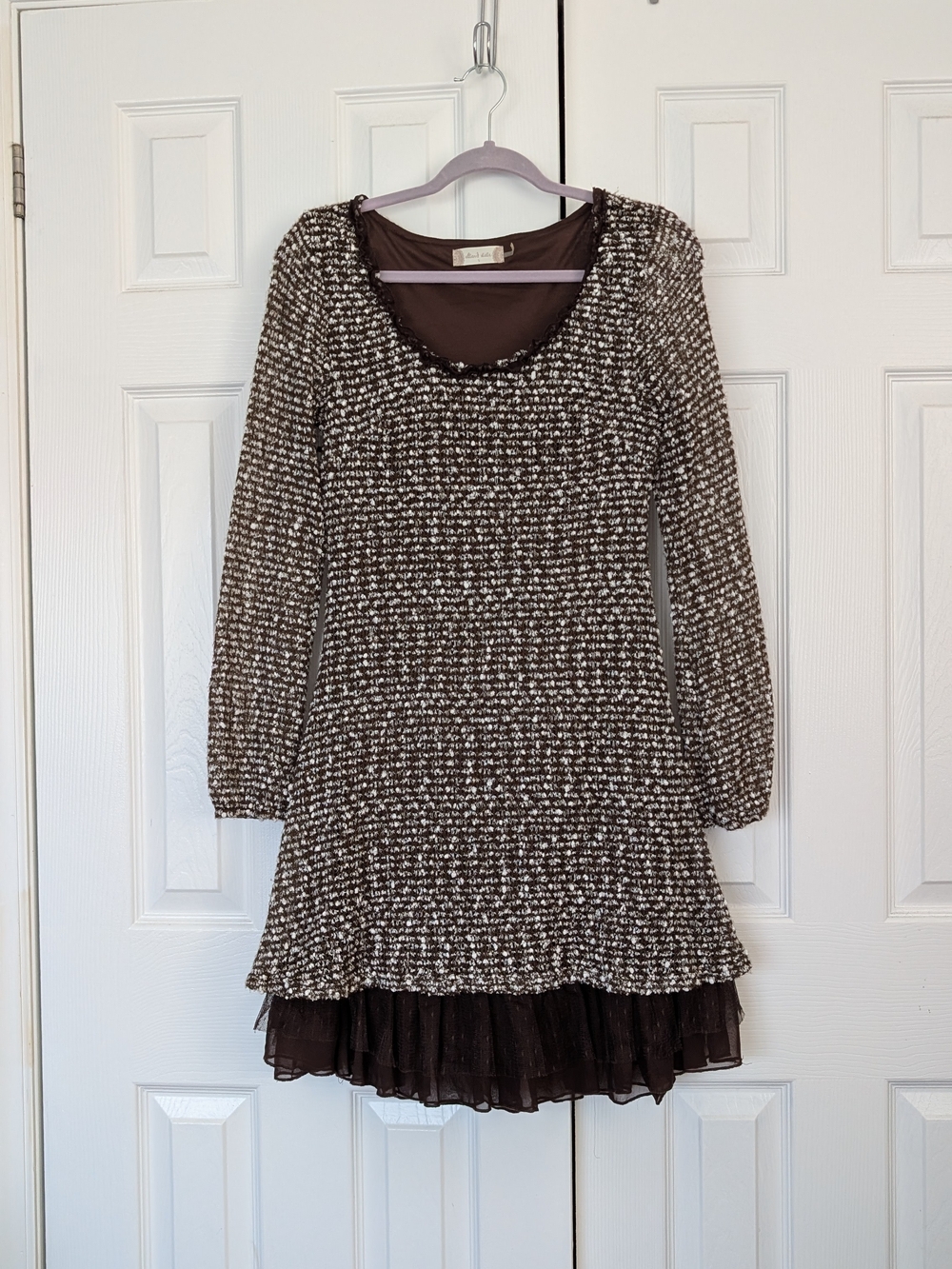 Altar'd State Brown & Cream Long Sleeve Layered Hem Dress
